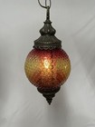 Vintage Mcm Amber Hobnail Glass Light Lamp Pendant Ceiling 18  Foyer Globe