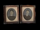 Pair Antique Victorian Large Tintype Photos Portrait Wooden Wall Frame Gothic