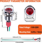 5pcs 12mm 110v-220v Metal Red Led Indicator Light 20ma Wide Flat Head