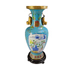 Antique Turquoise Cloisonn   Vase Floral Brass Enamel W  Stand Qing Dynasty