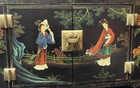 Vintage Hand Painted Black Lacquer Asian Chinese Oriental Cabinet Table 24x12x18