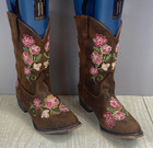 Roper Little Kids Western Boots Floral Girls Size 1 Brown 09-018-1566-2487