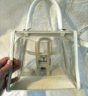 Vintage 1970s Mod Clear Vinyl W White Trim Handbag Purse Bag Removable Strap