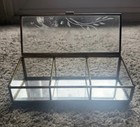 Vintage Jewelry Trinket Box Brass Etched Glass Floral Design Made In Mexico
