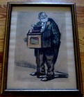 Artist Georges Tournon Signed Lithograph  the Organ Grinder  Framed