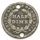 1837 No Stars H10c Seated Liberty Silver Half Dime  Holed
