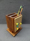 Mcm Pencil Holder Vtg 70s Wood Wooden Desk Pen Cork Peg Board Organizer Stand