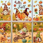  9pcs Fall Gnomes Window Decals Clings Autumn Watercolor Thanksgiving Window 