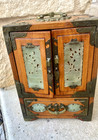 Vintage Chinese Jewelry Box Cabinet Jade Panels 9  Tall 