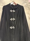 Vtg Black Velvet Long Cape 3 Button Victorian Opera Goth Steampunk Elegant  Lg   