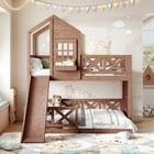 Twin Over Full House Bunk Bed With Slide  Wooden Playhouse Loft Frame