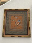 Vintage Asian Chinese Silk Embroidery Bird   Flowers Bamboo Framed Art 15   x14   