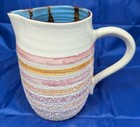 Dryden Original Hand Thrown Striped Pitcher Tumblers Signed Jb Arkansas 1965