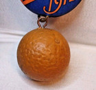 Antique Al Malaikah Los Angeles Shriners Pin   Button Badge With Dangling Orange
