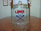 Vtg Lance Glass Jar Candy Cracker Large 8 Sided 12 5    W  Glass Lid 40 s