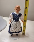 Dollhouse Miniature Woman Caco Doll W blue   White Flower Dress   Apron 1 12   