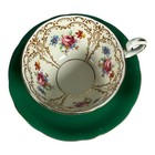 Vintage Aynsley Tea Cup   Saucer Set Bone China Vibrant Green Floral Bouquet