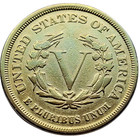 1883 Racketeer Liberty V Nickel   Gold Plated   Fine very Fine F vf