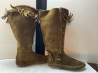 Vintage  Unbranded Handmade Womens Brown Suede Leather High Moccasins   W fringe