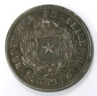 Scarce 1869 Chile Un Peso Silver 1 Peso Por La Razon O La Fuerza  90  Silver