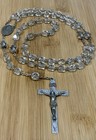Vtg Sterling Silver Rosary Catholic Crucifix Necklace Glass Beads 28     7    Drop