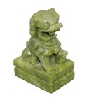 Antique Chinese Green Jade Foo Lion Seal - Carved Lion Figurine Seal Set
