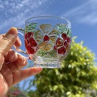 Vintage Embossed Glass Tea Cup Set Floral Clear Coffee Mug 2pcs