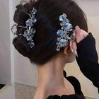 Blue Flower Floral Hair Clip Claw  Silver Tone Hair Accessory 12 Cm