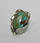 Vtg  Handmade Southwestern Sterling Silver Turquoise Leaf Ring Sz  8 25  036wea 