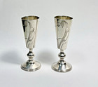 Pair Of Russian Silver Kiddush Vodka  Cups Goblets Art Nouveau Floral Engraving