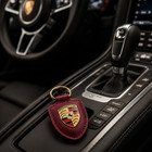 New Genuine Porsche Leather Keychain Burgundy maroon Crest Keyring  2026 Design