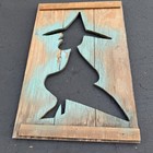 Vintage Wood Rustic Halloween Cutout Witch Panel Wall Art Green Brown Wicked 24 