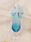 Vintage Blue Art Glass Vase Design Ruffle D  cor 8 1 2  Tall