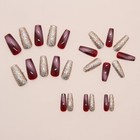 Medium Long Press On Nails Coffin Fake Nails Acrylic Gold Glitter   Sequin