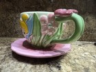 Disney Store Tinker Bell 3d Art Tea Cup   Saucer Pink Flowers   Green Leaves-ex