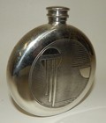 Sheffield English Pewter Art Deco Round Pocket Flask Bottle