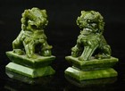 A Pair 100   Chinese Natural Green Jade Hand-carved Dog Lion Statues 