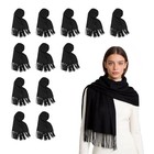12pcs Wedding Shawls With Fringes Bulk Wedding Scarf Shawl For Guests Black