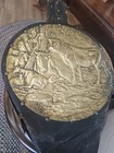 Antique Large Fireplace Bellows Copper Or Brass Hammered Medieval Scene B297