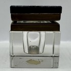 Antique 1920s Art Deco Inkwell Black Beveled Onyx Glass Hinged Brass Lid