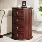 Solid Wood End Table  Vintage Round Side Table With 4 Drawers For Small Spaces