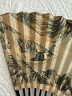Vintage Chinese Folding Fan Scholar Landscape Calligraphy Bamboo