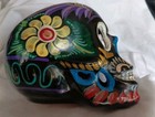 Mexican Folk Art Day Of The Dead Sugar Skull Hand Painted Black  6  Long - Nice 