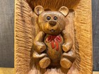 Vintage Hand Made Wooden Teddy Bear Wall Hanging Plaque Folk Art Unique