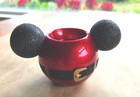 New Disney Parks Mickey Mouse Tea Light Candle Holder Glass Red Black Glitter