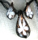 Blown Glass Set  pendant Necklace Earrings Murano Style Art Boxed  handmade   2 0 