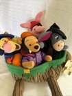 Disney Store Winnie The Pooh Plush Set Wheelbarrow Halloween Bean Bag Set Nwt