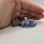 Vintage Miniature Tea Coffee Set Delft Blue Trinket Figurine Tiny Collectible