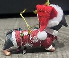 Black Dachshund Dog Santa Hat Christmas Ornament 4    Resin