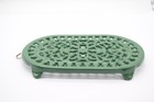 Cast Iron Trivet Green Enamel Oval 10x6 Footed Kitchen Hot Plate Decor